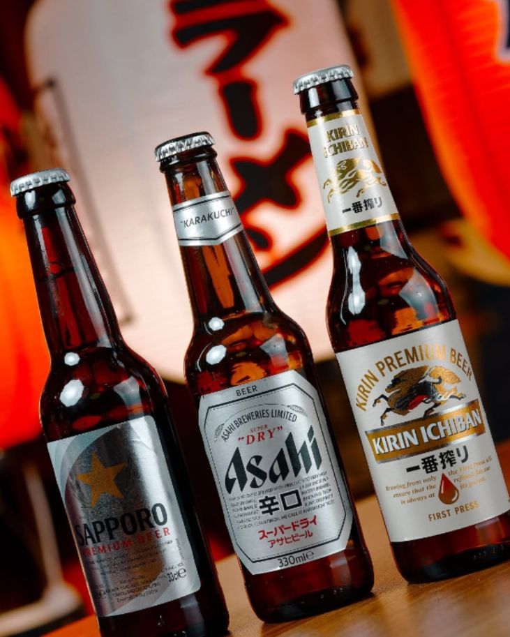 Tres cervezas japonesas: Sapporo, Asahi y Kirin Ichiban